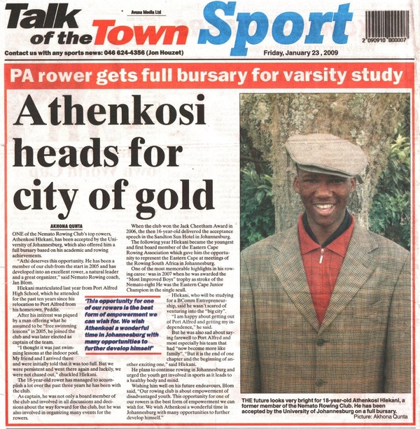 Athenkosi heads for city of gold